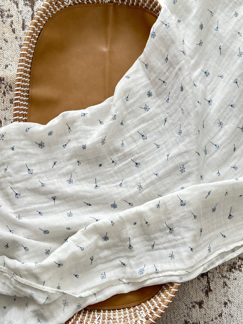 Organic Cotton Muslin Wrap - Blue Bloom