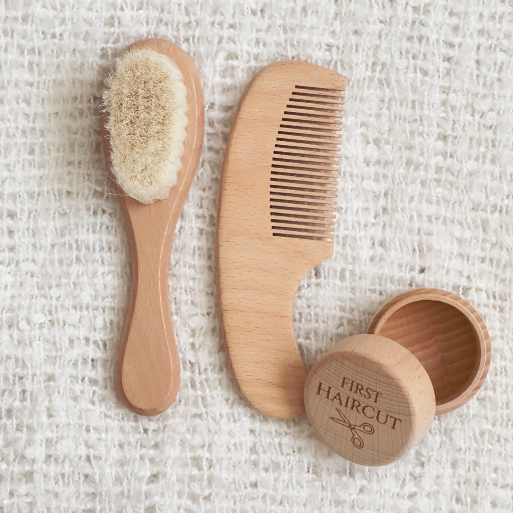 Wooden Baby Hair Brush Set