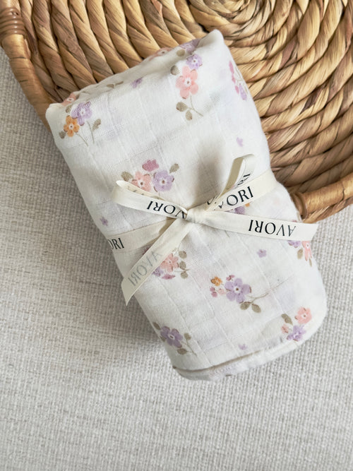 Organic Cotton Muslin Wrap Meadow Bloom angle view